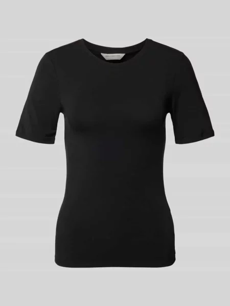 T-shirt z prążkowanym okrągłym dekoltem model ‘Betrina’ Msch Copenhagen czarna