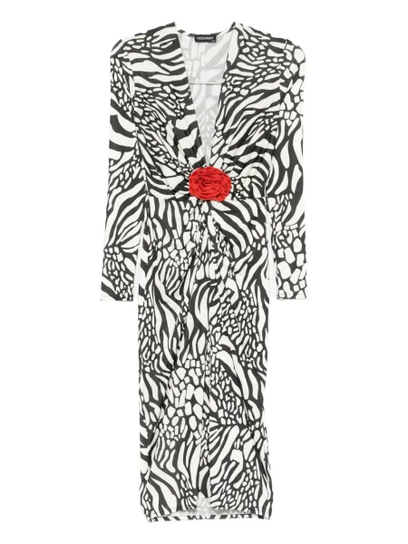 Rochie midi Roserry cu imagine cu model zebră până la genunchi negru