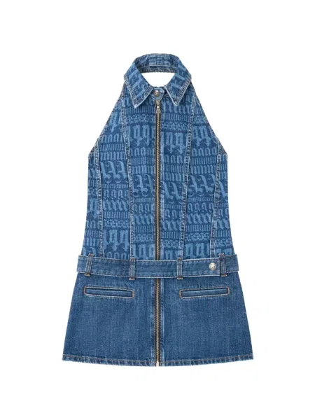 Rochie din denim Palm Angels cu autograf albastru