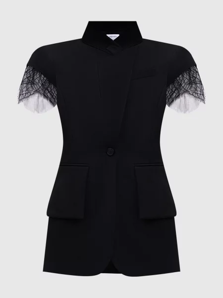 Жилет з вовни та шовку з мереживом Alexander Mcqueen чорний