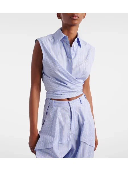 Top Loewe cu dungi din poplin albastru