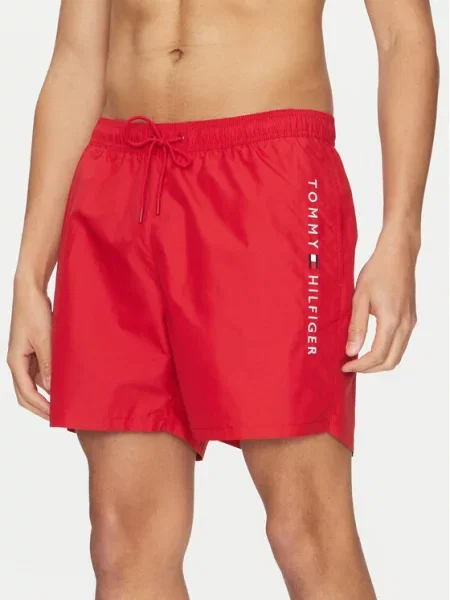 Tommy Hilfiger pánske stredné plavecké šortky so šnúrkou stredne červené