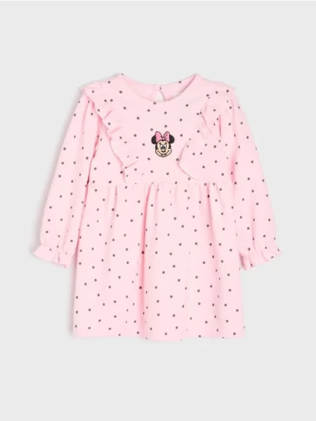 Sinsay Žebrované šaty s bavlnou a výšivkou Minnie Mouse pastelová růžová