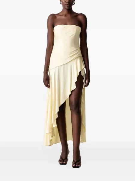 Rochie midi Bardot cu volane fără bretele