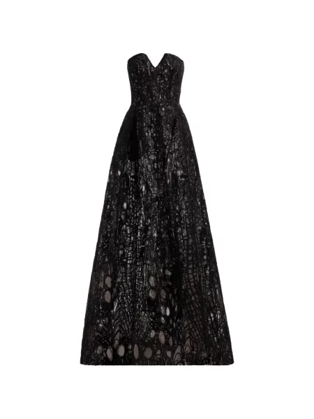 Rochie maxi Elie Saab cu broderie negru