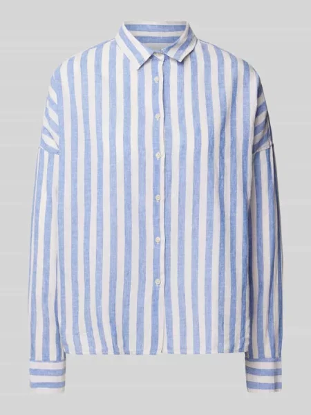 Bluzka lniana o kroju regular fit z obniżonymi ramionami 0039 Italy niebieska