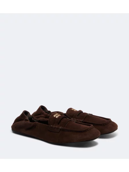 Pantofi loafer Miu Miu din piele de căprioară maro