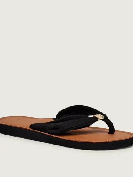 Női flip-flop papucsok Tommy Hilfiger Footbed Summer Sandal Leather black Footbed Summer Sandal Leather fekete