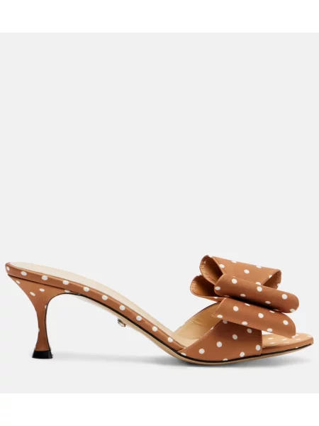 Papuci tip mules Mach & Mach din satin cu buline maro