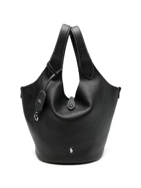Кожена чанта Polo Ralph Lauren бродирана синьо