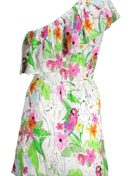 Mała mały sukienka mini Desigual na jednym ramieniu biała