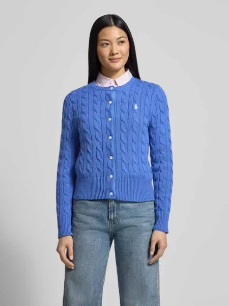 Kardigan rozpinany o kroju slim fit z wyhaftowanym logo Polo Ralph Lauren niebieski
