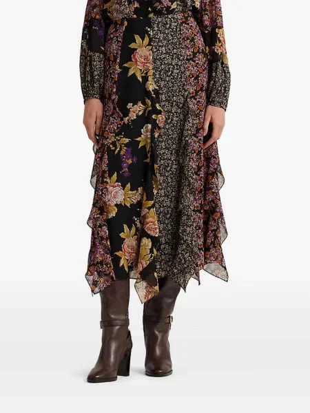 Fustă midi Lauren Ralph Lauren cu volane negru