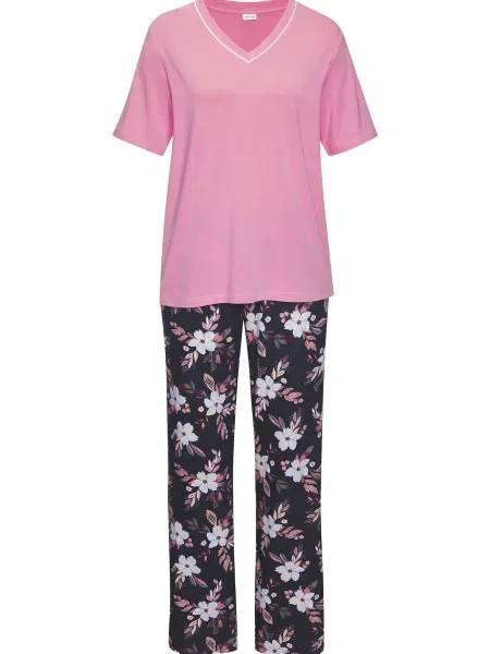 LASCANA Pijama bleumarin / deschis / mov zmeură / roz pal albastru