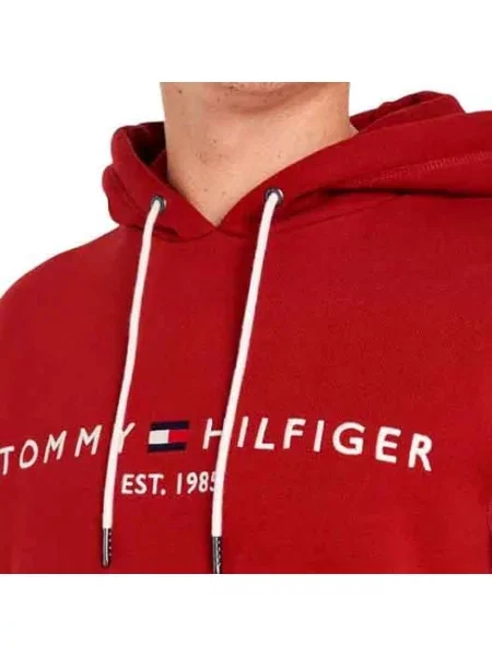 Tommy Hilfiger bluza bordowy z kapturem z aplikacją czerwona