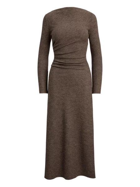 Sukienka maxi Ralph Lauren Collection wełniana do kolan garniturowa brązowa