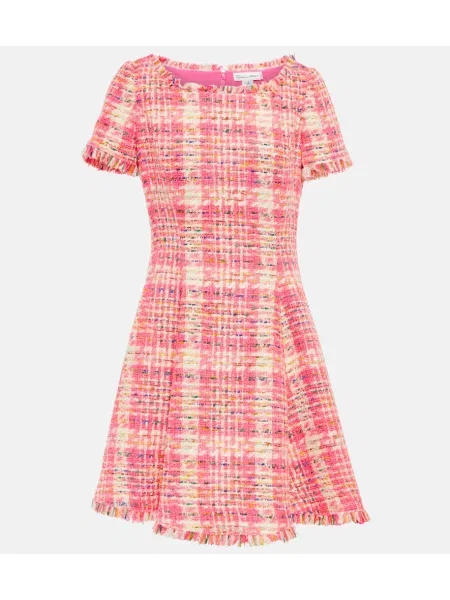 Karo obleka Oscar De La Renta z obrobami s karirastim vzorcem iz tvida