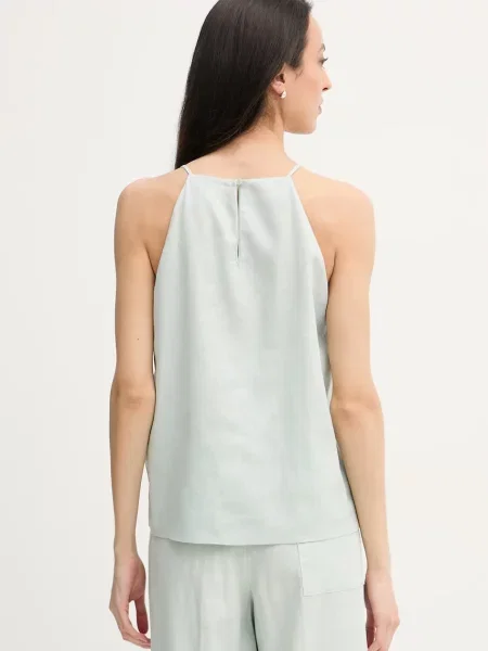 Lniany top Calvin Klein na ramiączkach zielony