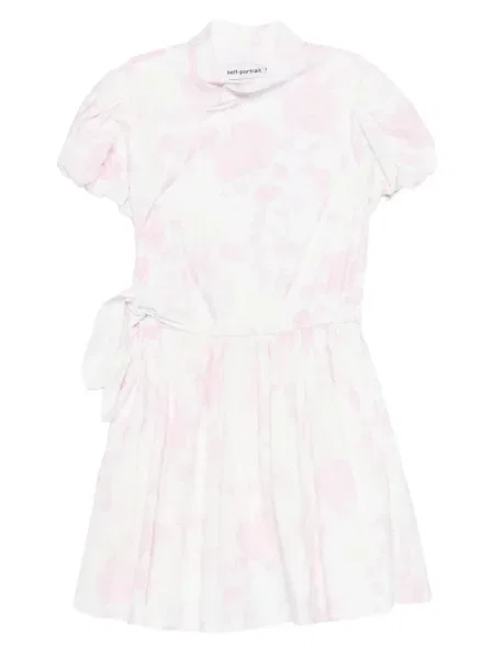 Rochie mini Self-portrait cu model floral cu imagine de costum alb