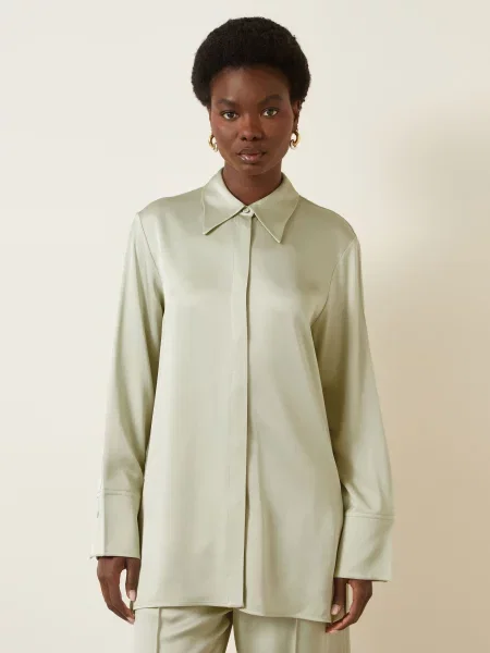 Jil Sander Bluzka Koszulowa Z Satyny gruen