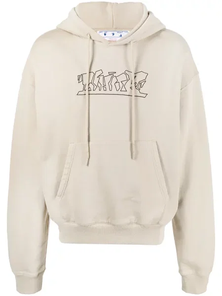 Hanorac cu glugă Off-white cu broderie alb