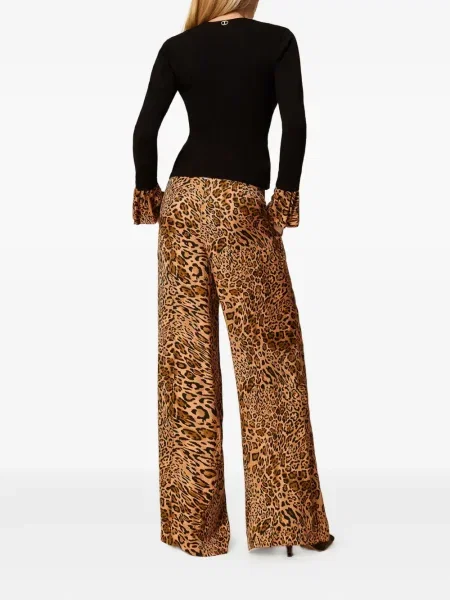 Pantaloni Twinset cu imagine cu model leopard plisate maro