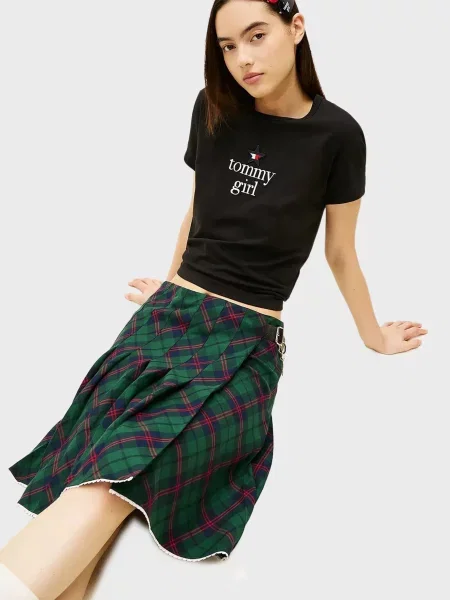 Клетчатая джинсовая юбка Tommy Jeans зеленая