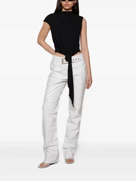 Pantaloni Angelica Montini Studios din piele alb