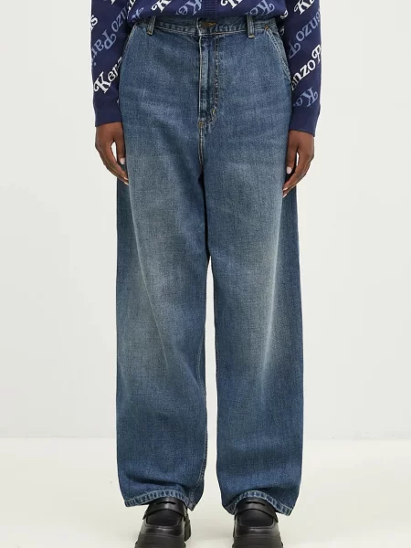 Carhartt WIP jeans Brandon Single Knee Pant femei high waist albastru