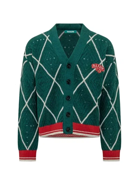Cardigan Barrow tricotate cu model argyle cu autograf verde