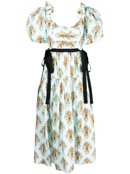 Rochie midi Agua By Agua Bendita cu model floral cu imagine până la genunchi albastru
