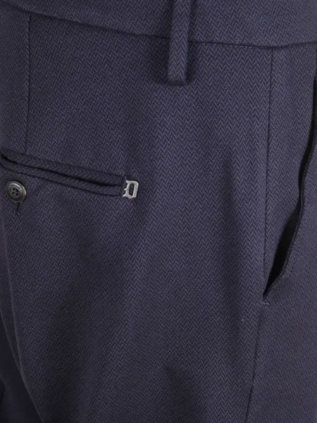 Pantaloni Dondup cu model herringbone albastru