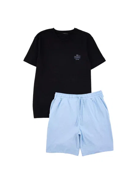 Trendyol Pijama scurtă albastru deschis negru