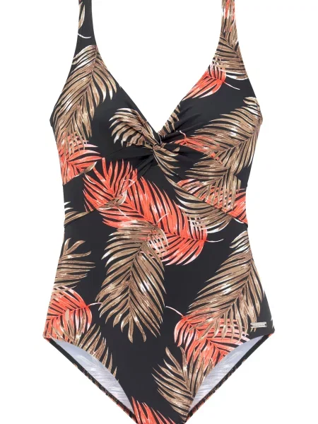 LASCANA Costum de baie întreg maro mokka / portocaliu neon alb