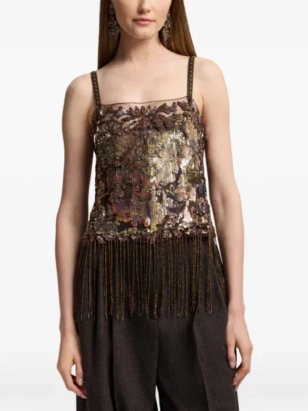 Top Ralph Lauren Collection s flitry hnědý