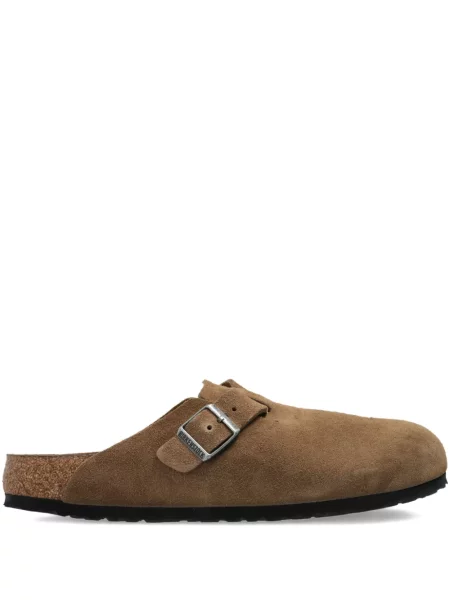 Papuci tip mules Birkenstock din piele de căprioară cu cataramă maro