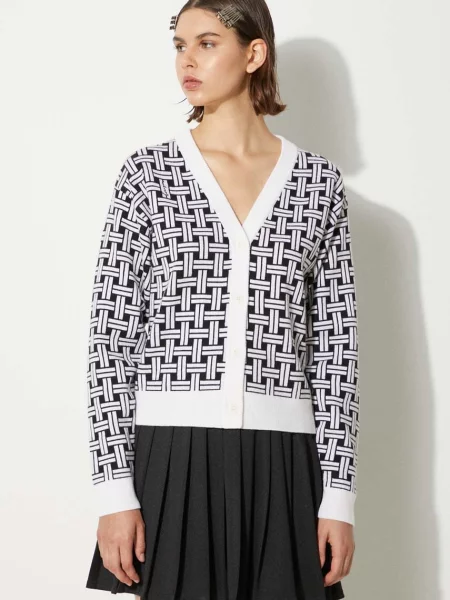 Svetr s příměsí vlny Kenzo Weave Cardigan bílý