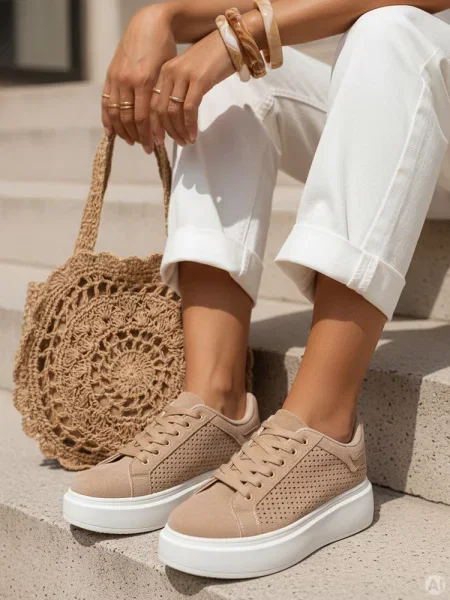 Sneakersy na grubej podeszwie zamszowe basic Dstreet beżowe