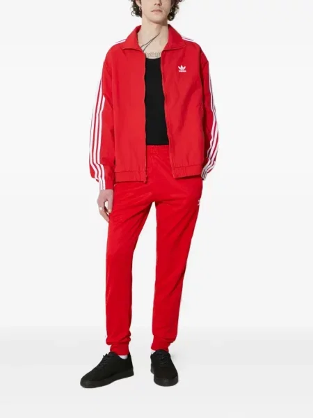 Hanorac grafic Adidas cu dungi cu imagine cu decolteu rotund alb