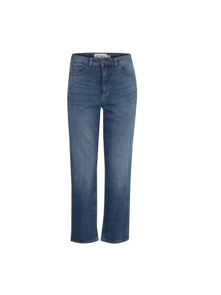 Proste jeansy Ichi z wysoką talią o krotszym kroju niebieskie