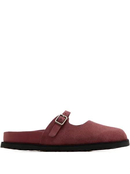 Papuci tip mules Birkenstock cu cataramă cu bretele roșu