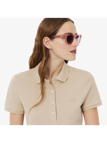 Lacoste Dopasowana Sukienka Polo Ze Stretchu Petit Piqué beżowa