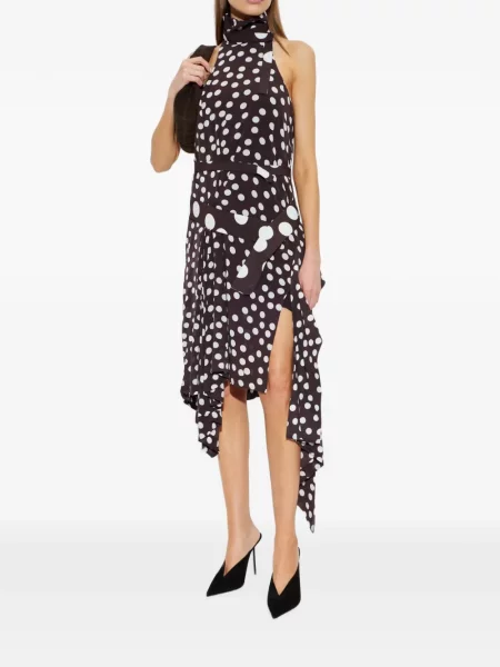 Rochie midi Iro cu buline asimetrică maro