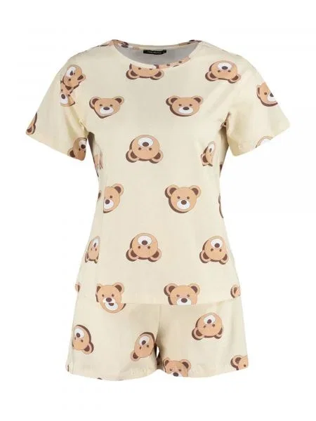 Trendyol Pijama bej deschis / maro mokka / maro închis / alb