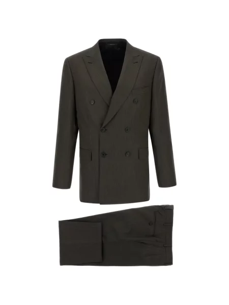 Costum Brioni de lână cu model herringbone maro
