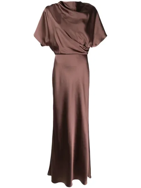 Rochie Amsale din satin drapată maro