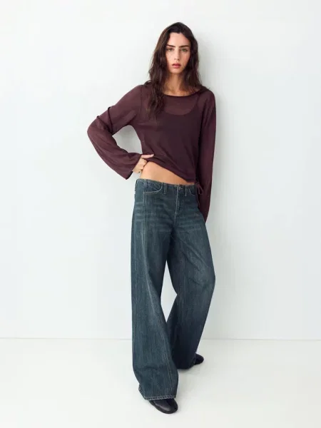 Sweter z dzianiny z rozcięciem burgund Teen L MANGO TEEN