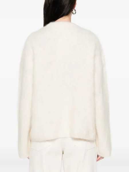 Pulover Soft Goat cu decolteu rotund lung alb