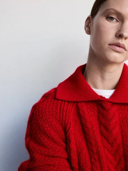 Krótki sweter z dzianiny Kobieta M MANGO czerwony