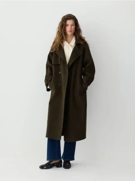 Reserved Ручний вовняний пальто темно-зелений зелене